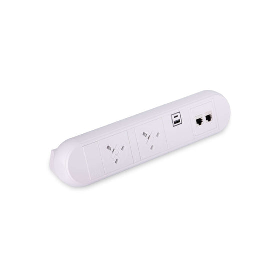Desktop Power Module with 2 UK Power Sockets and 2 Data Ports | White