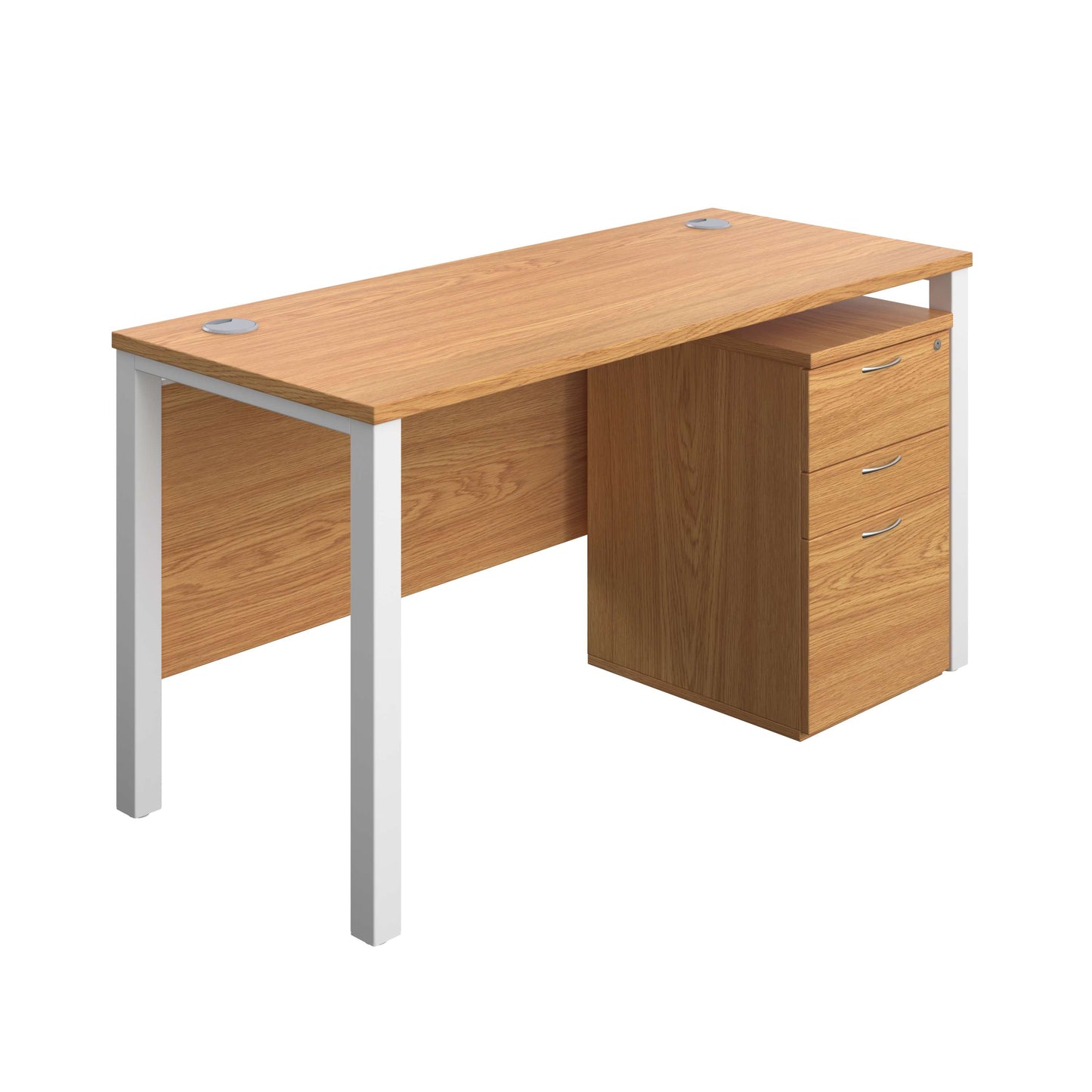 Goal Post Rectangular Desk + 3 Drawer High Mobile Pedestal (FSC) | 1400x600 | Nova oak/White