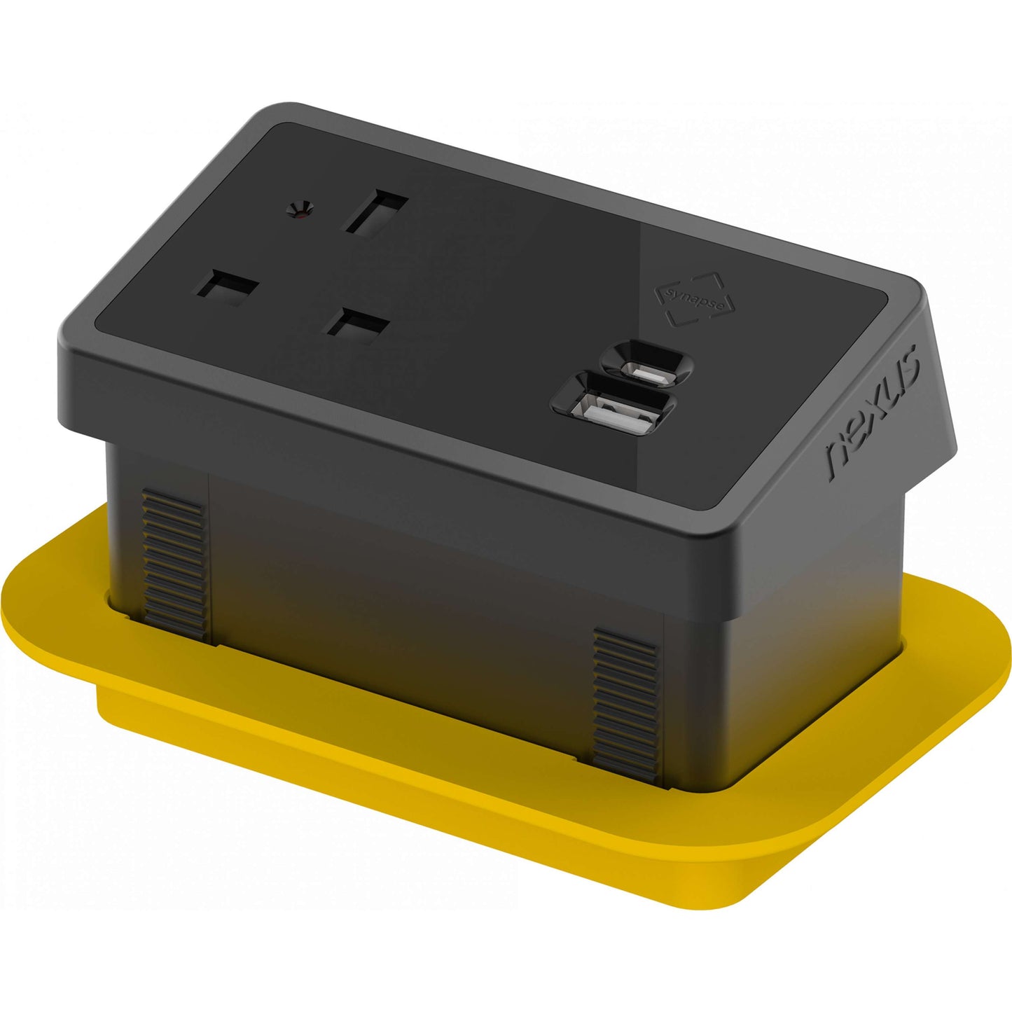 Rectangular In-Desk Power Module + 3 Metre Mains Cable Bundle | 1 Outlet | Synapseâ„¢ 100W USB-C, 27W USB-A | Black/Black