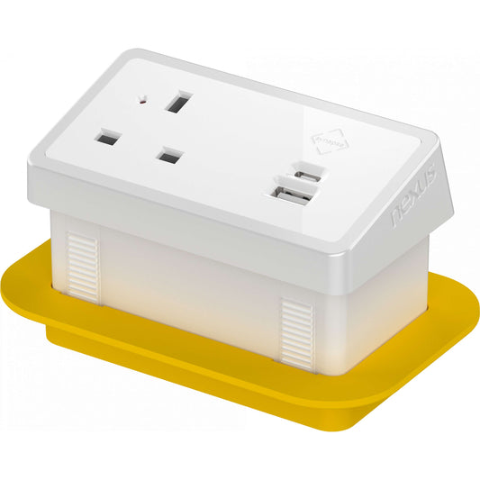 Rectangular In-Desk Power Module + 3 Metre Mains Cable Bundle | 1 Outlet | Synapseâ„¢ 100W USB-C, 27W USB-A | White/White