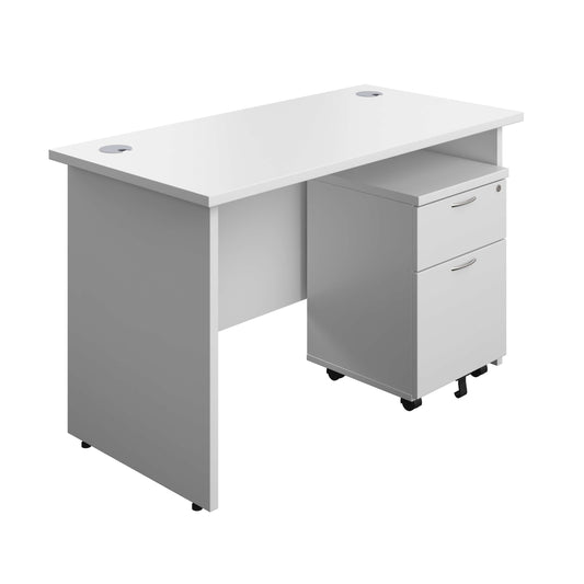 Panel Rectangular Desk + 2 Drawer Mobile Pedestal Bundle (FSC) | 1200X600 | White/White