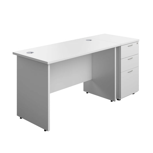 Panel Rectangular Desk + 3 Drawer Desk High Pedestal Bundle (FSC) | 1200X600 | White/White