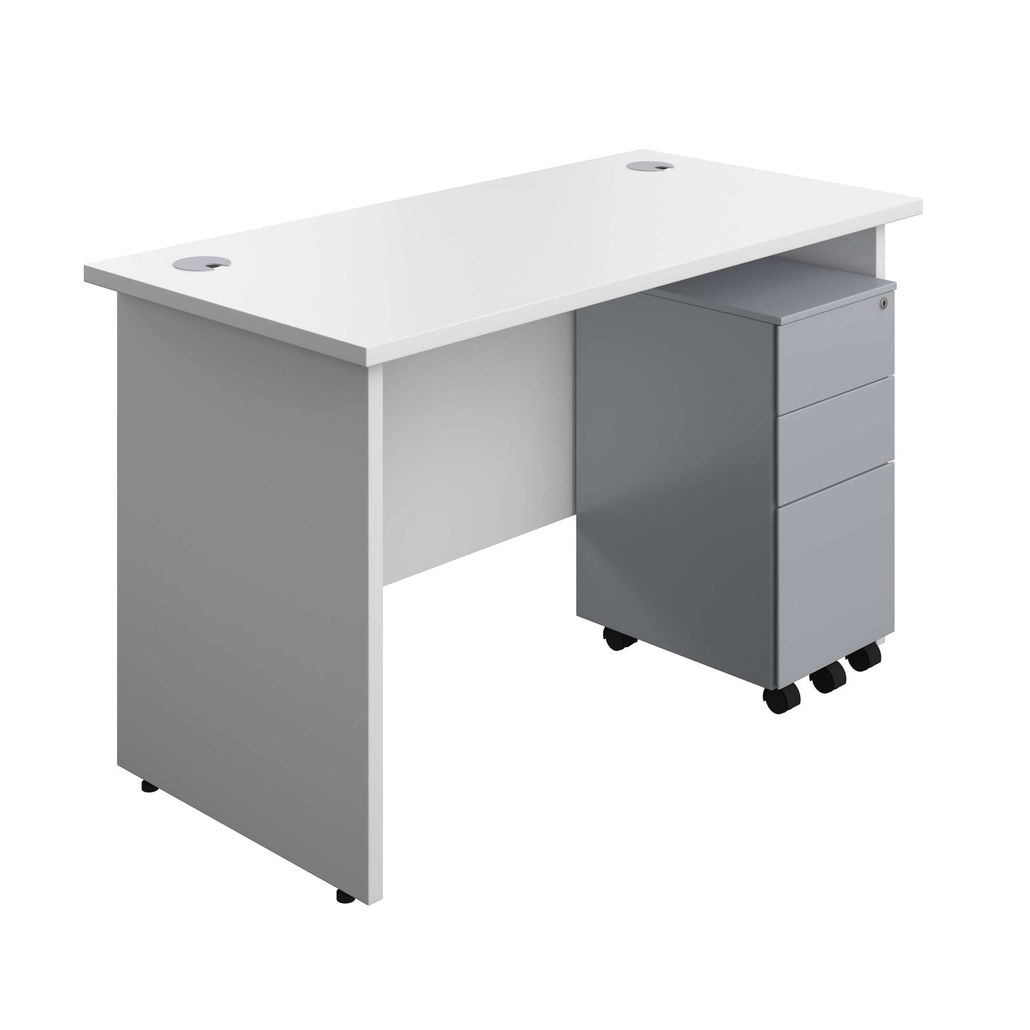 Panel Rectangular Desk + 3 Drawer Slimline Steel Pedestal Bundle (FSC) | 1200X600 | White/Silver