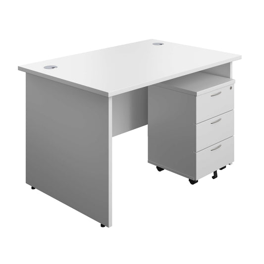 Panel Rectangular Desk + 3 Drawer Mobile Pedestal Bundle (FSC) | 1200X800 | White/White
