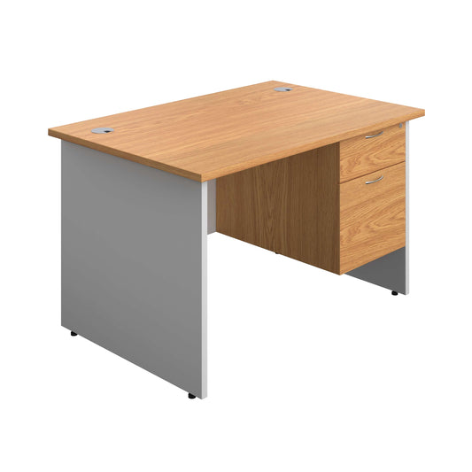 Panel Plus Rectangular Desk + 2 Drawer Fixed Pedestal Bundle (FSC) | 1200X800 | Nova Oak/White