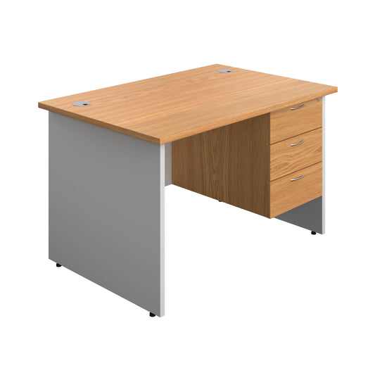 Panel Plus Rectangular Desk + 3 Drawer Fixed Pedestal Bundle (FSC) | 1200X800 | Nova Oak/White