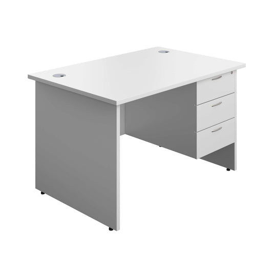 Panel Rectangular Desk + 3 Drawer Fixed Pedestal Bundle (FSC) | 1200X800 | White/White