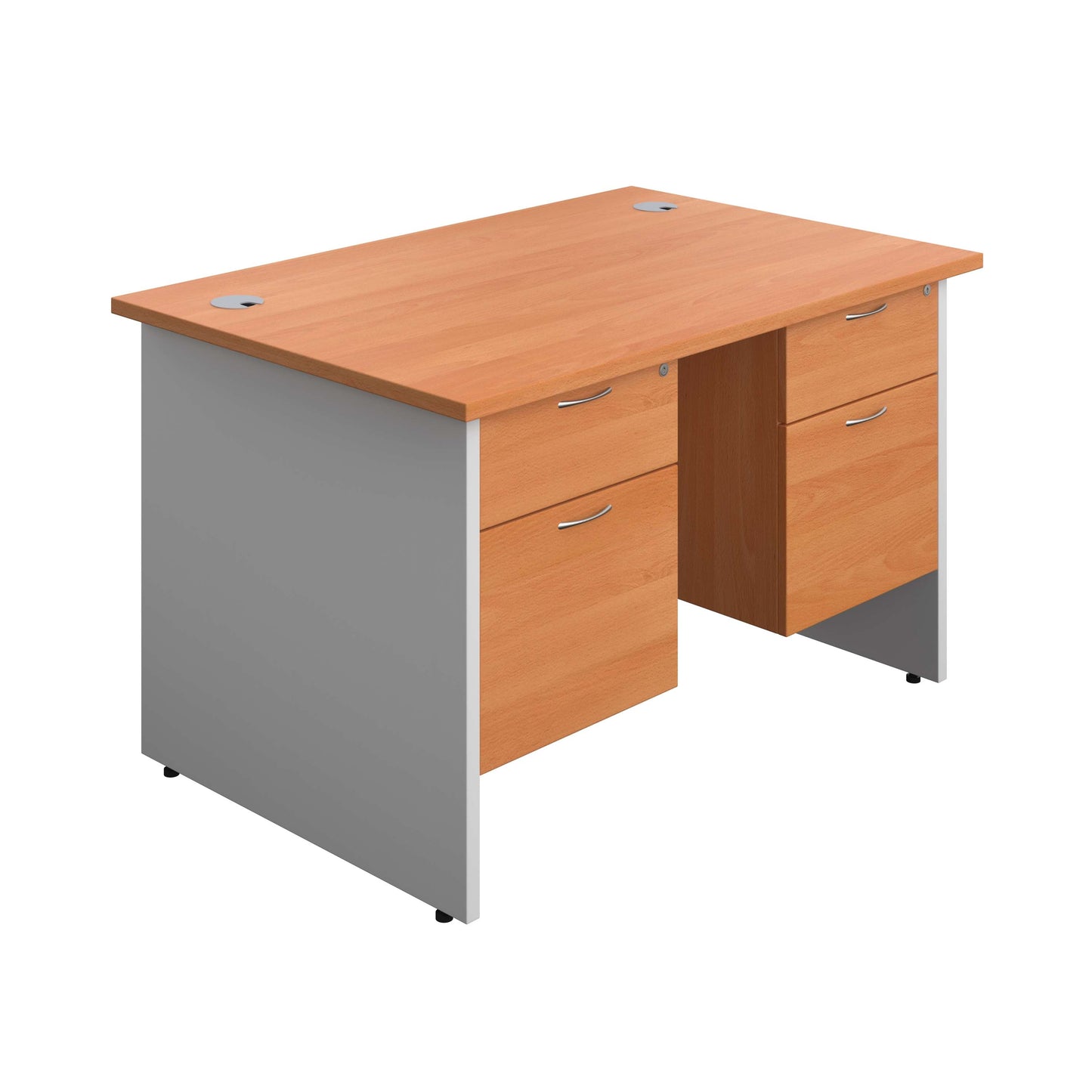Panel Plus Rectangular Desk + 2 X 2 Drawer Fixed Pedestal Bundle (FSC) | 1200X800 | Beech/White