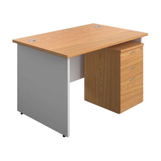 Panel Plus Rectangular Desk + 3 Drawer High Mobile Pedestal Bundle (FSC) | 1200X800 | Nova Oak/White