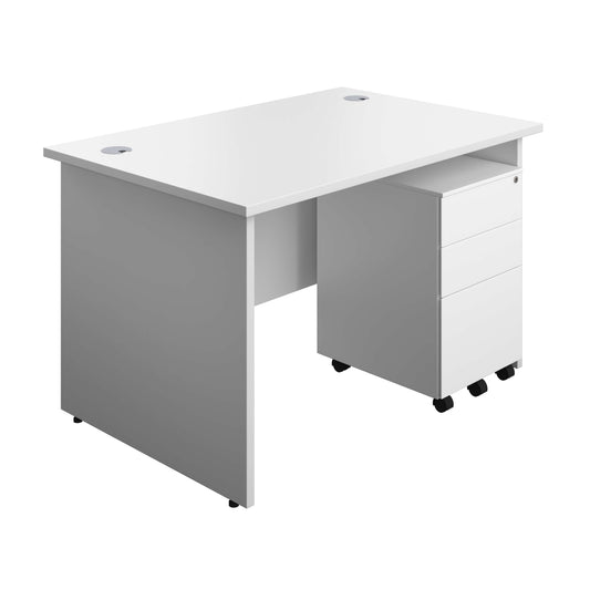 Panel Rectangular Desk + 3 Drawer Steel Pedestal Bundle (FSC) | 1200X800 | White/White