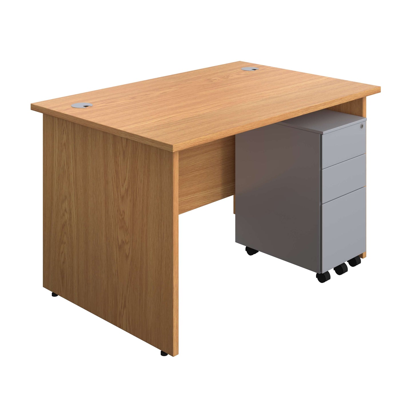 Panel Rectangular Desk + 3 Drawer Slimline Steel Pedestal Bundle (FSC) | 1200X800 | Nova Oak/Silver