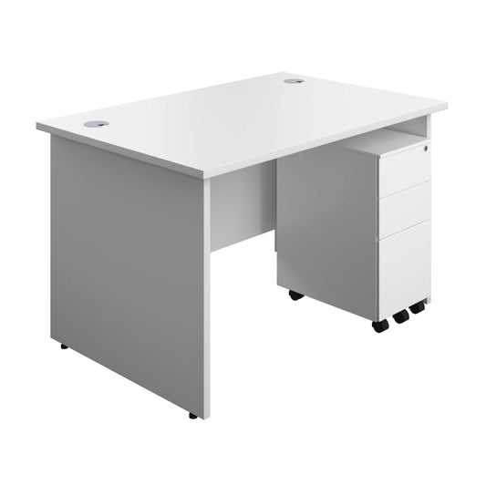 Panel Rectangular Desk + 3 Drawer Slimline Steel Pedestal Bundle (FSC) | 1200X800 | White/White