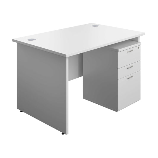 Panel Rectangular Desk + 3 Drawer Under Desk Pedestal Bundle (FSC) | 1200X800 | White/White