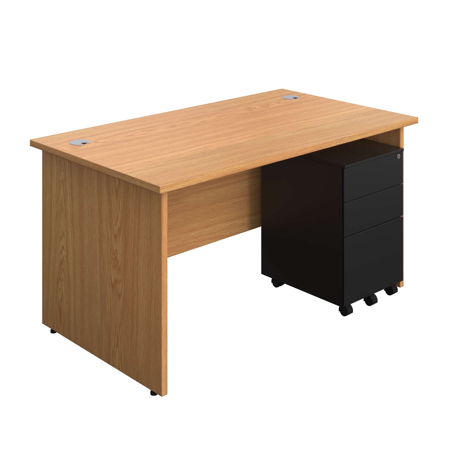 Panel Rectangular Desk + 3 Drawer Steel Pedestal Bundle (FSC) | 1400X800 | Nova Oak/Black