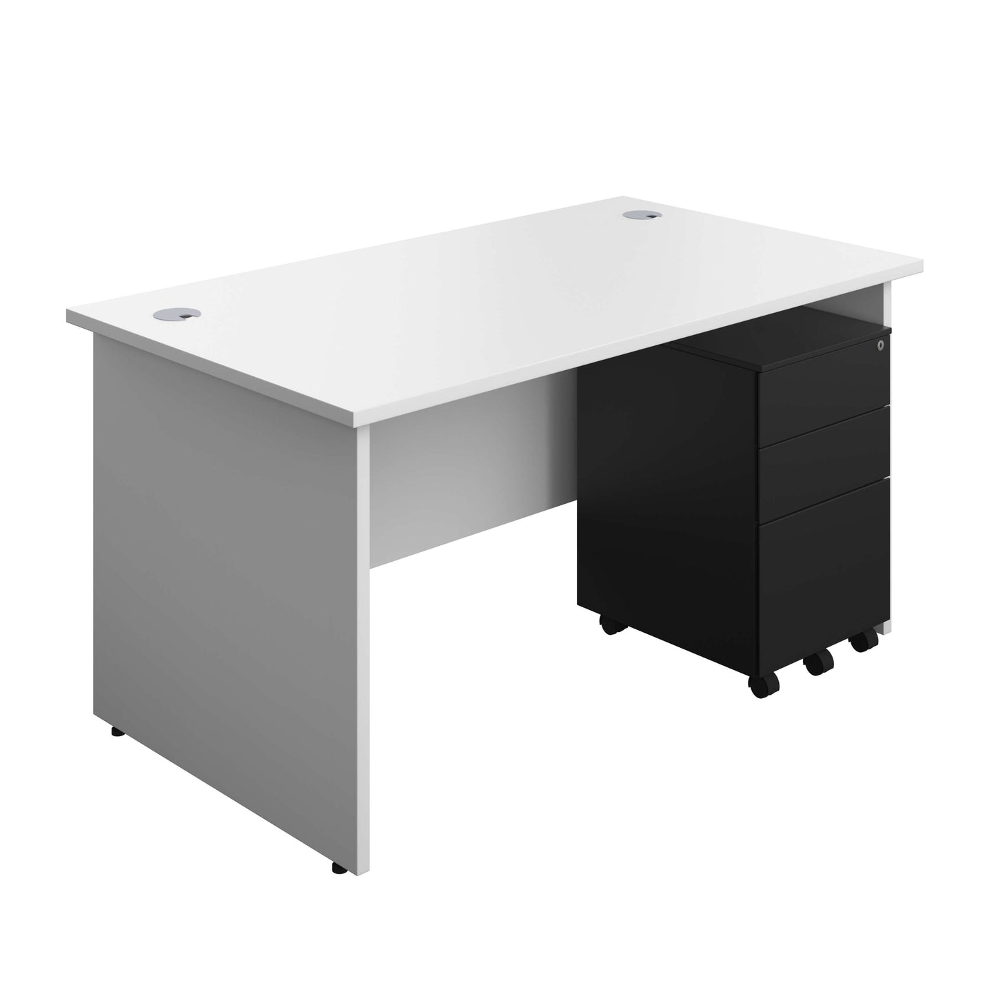 Panel Rectangular Desk + 3 Drawer Steel Pedestal Bundle (FSC) | 1400X800 | White/Black