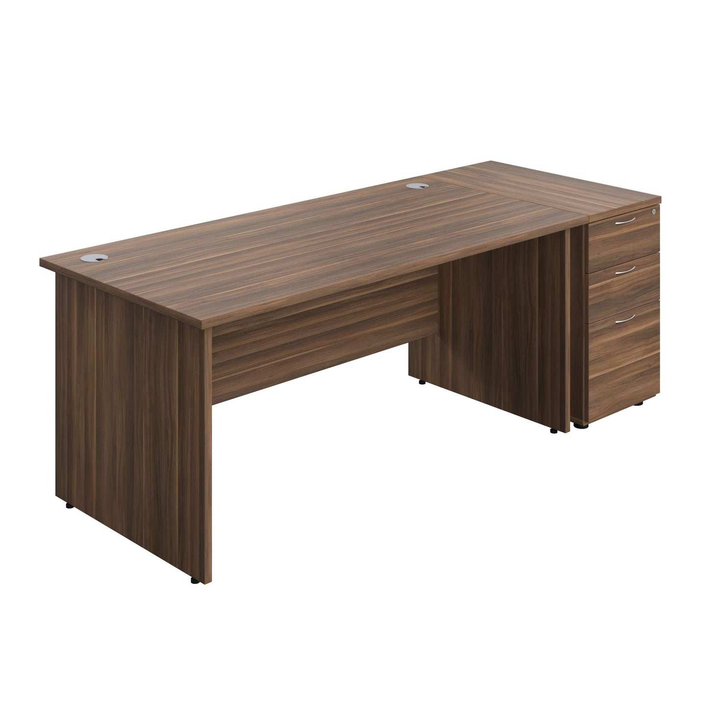 Panel Rectangular Desk + 3 Drawer Desk High Pedestal Bundle (FSC) | 1600X800 | Dark Walnut/Dark Walnut