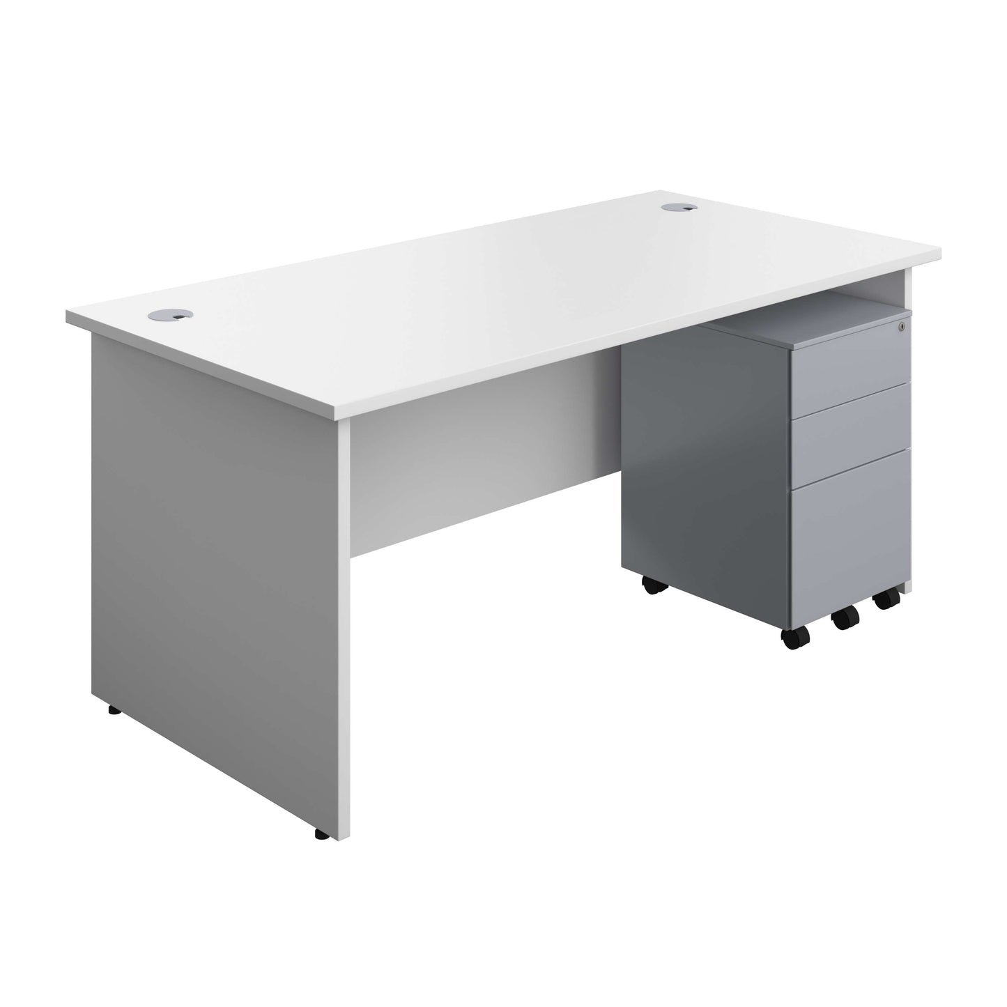 Panel Rectangular Desk + 3 Drawer Steel Pedestal Bundle (FSC) | 1600X800 | White/Silver