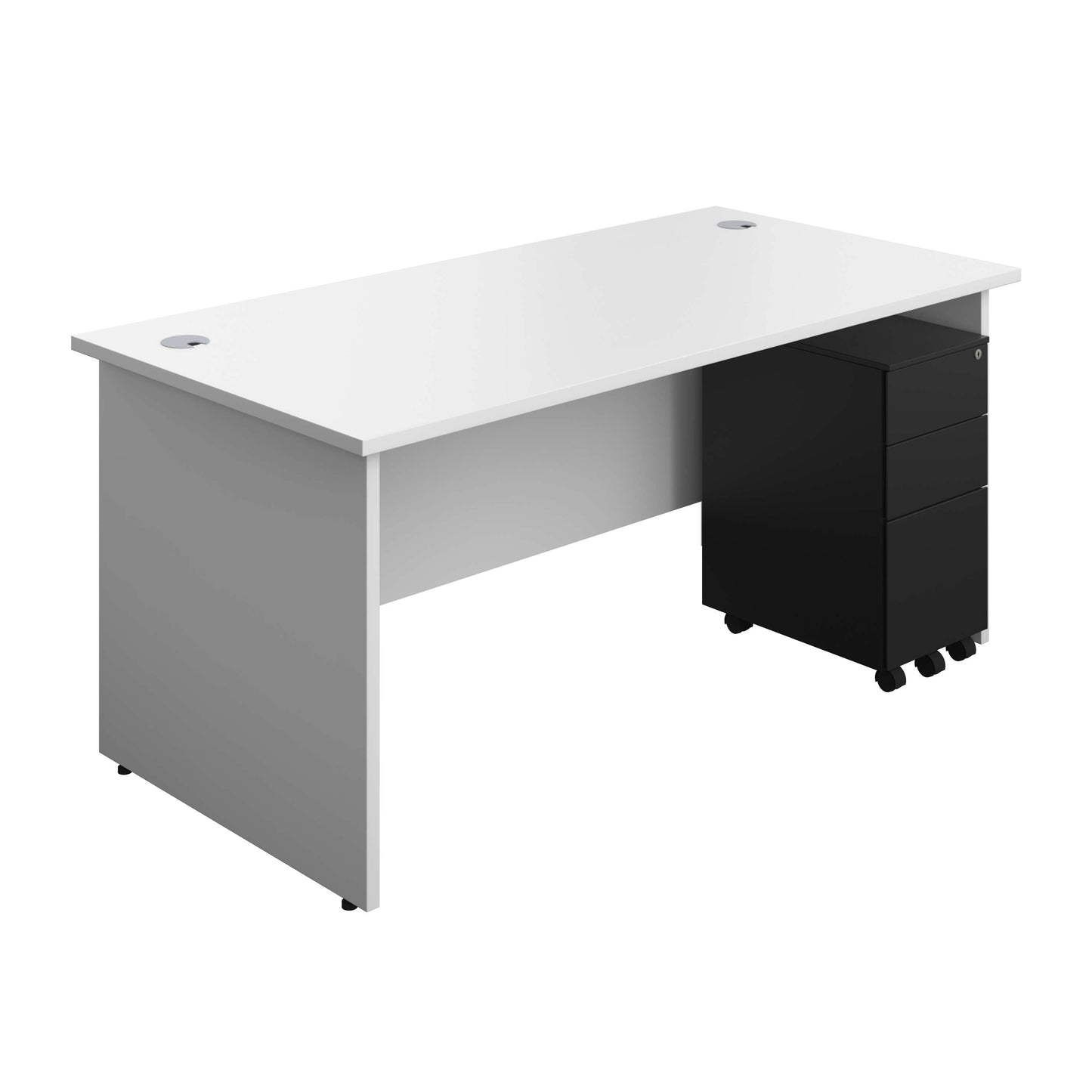 Panel Rectangular Desk + 3 Drawer Slimline Steel Pedestal Bundle (FSC) | 1600X800 | White/Black