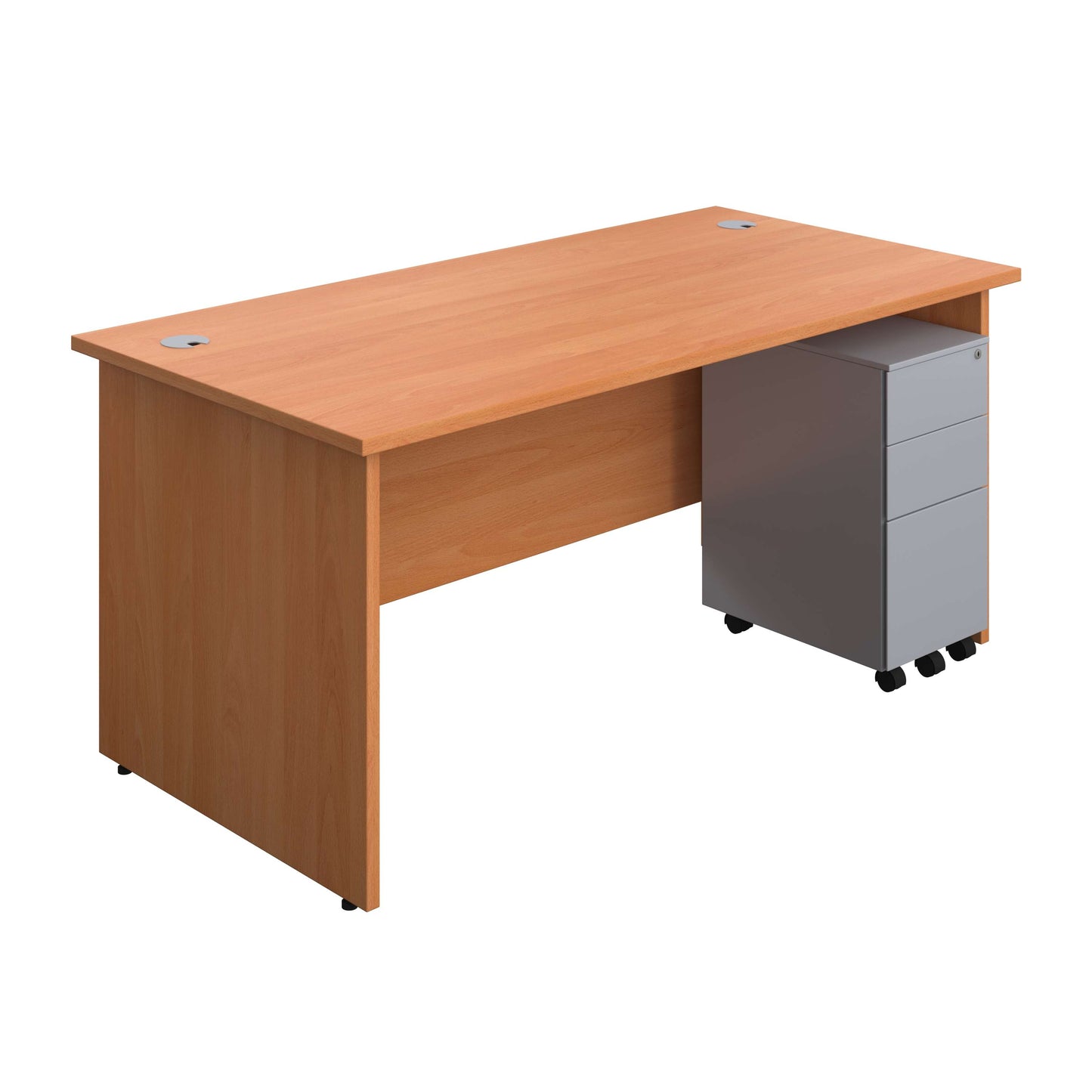 Panel Rectangular Desk + 3 Drawer Slimline Steel Pedestal Bundle (FSC) | 1600X800 | Beech/Silver