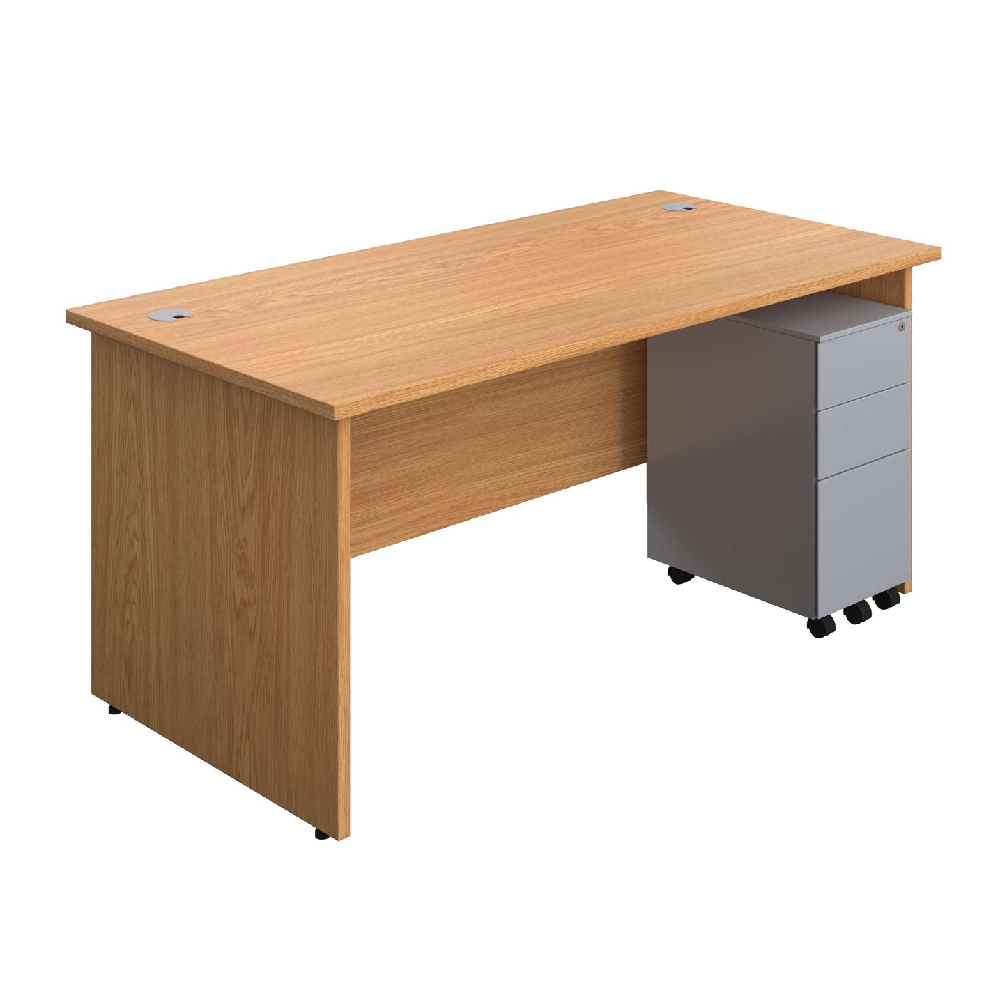 Panel Rectangular Desk + 3 Drawer Slimline Steel Pedestal Bundle (FSC) | 1600X800 | Nova Oak/Silver