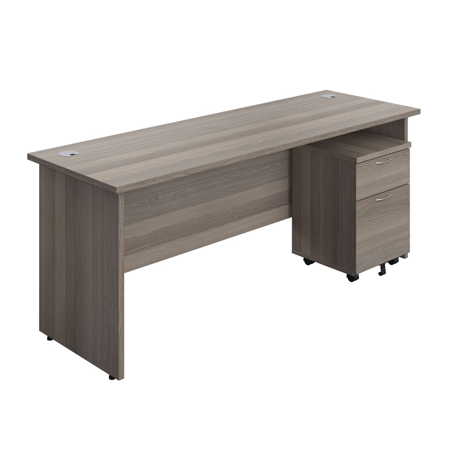 Panel Rectangular Desk + 2 Drawer Mobile Pedestal Bundle (FSC) | 1800X600 | Grey Oak/Grey Oak