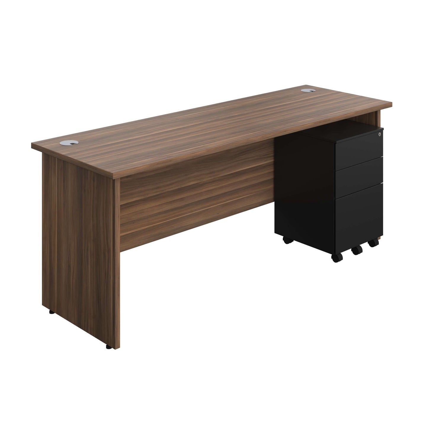 Panel Rectangular Desk + 3 Drawer Steel Pedestal Bundle (FSC) | 1800X600 | Dark Walnut/Black