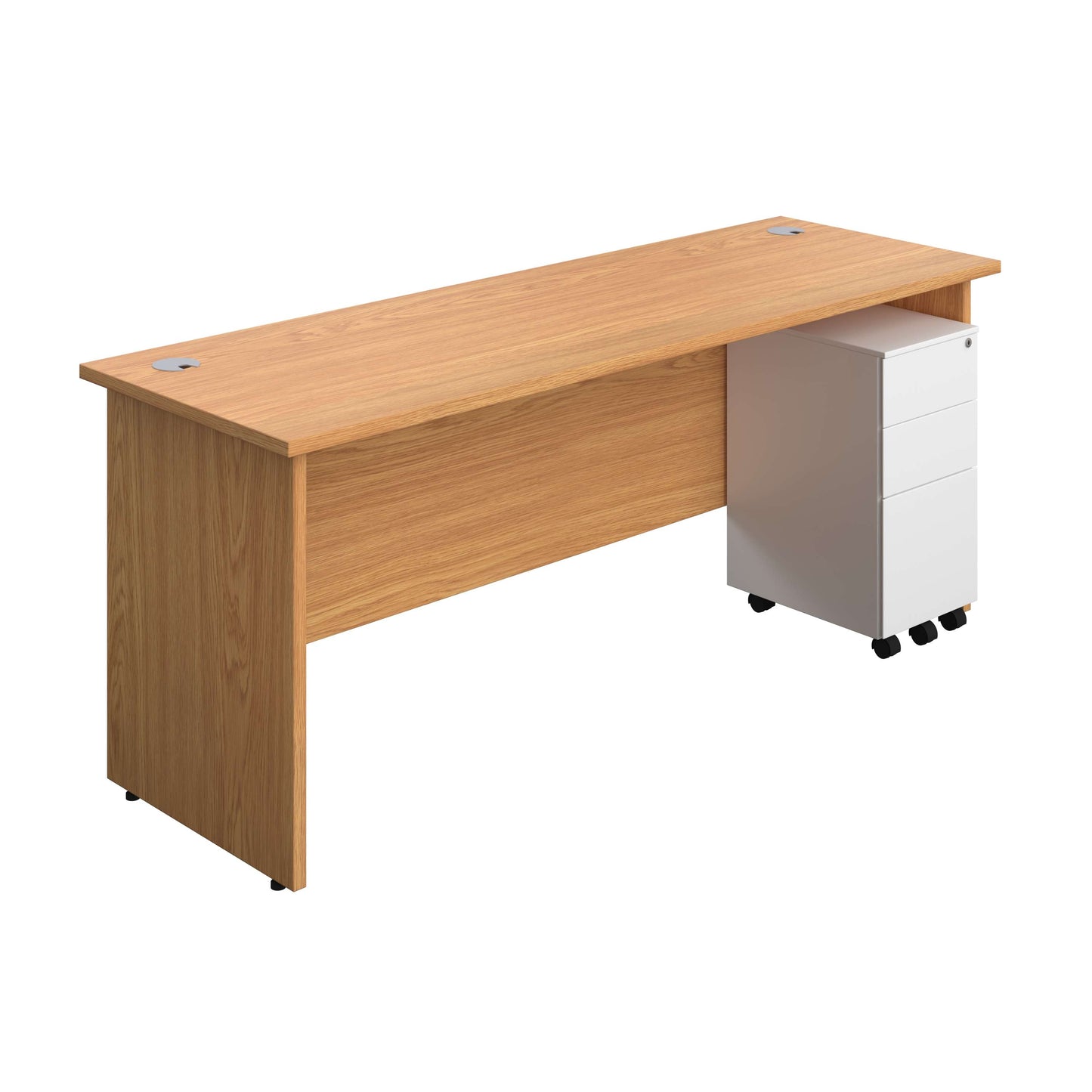 Panel Rectangular Desk + 3 Drawer Slimline Steel Pedestal Bundle (FSC) | 1800X600 | Nova Oak/White