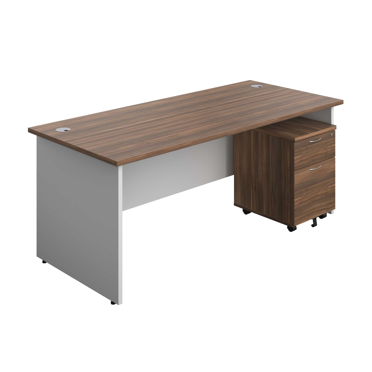 Panel Plus Rectangular Desk + 2 Drawer Mobile Pedestal Bundle (FSC) | 1800X800 | Dark Walnut/White