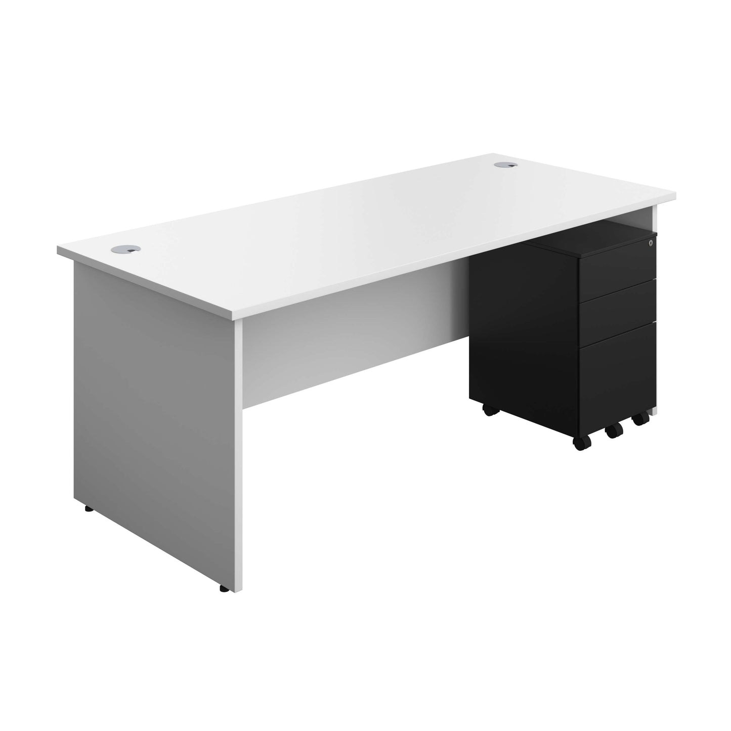 Panel Rectangular Desk + 3 Drawer Steel Pedestal Bundle (FSC) | 1800X800 | White/Black