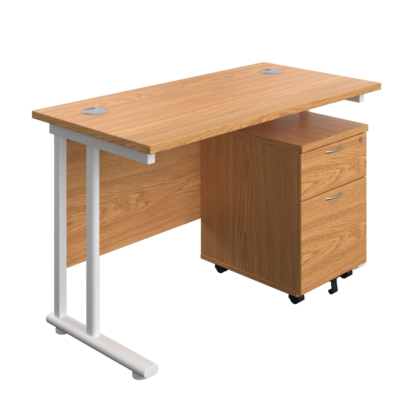 Twin Upright Rectangular Desk + Mobile 2 Drawer Pedestal (FSC) | 1200X600 | Nova Oak/White