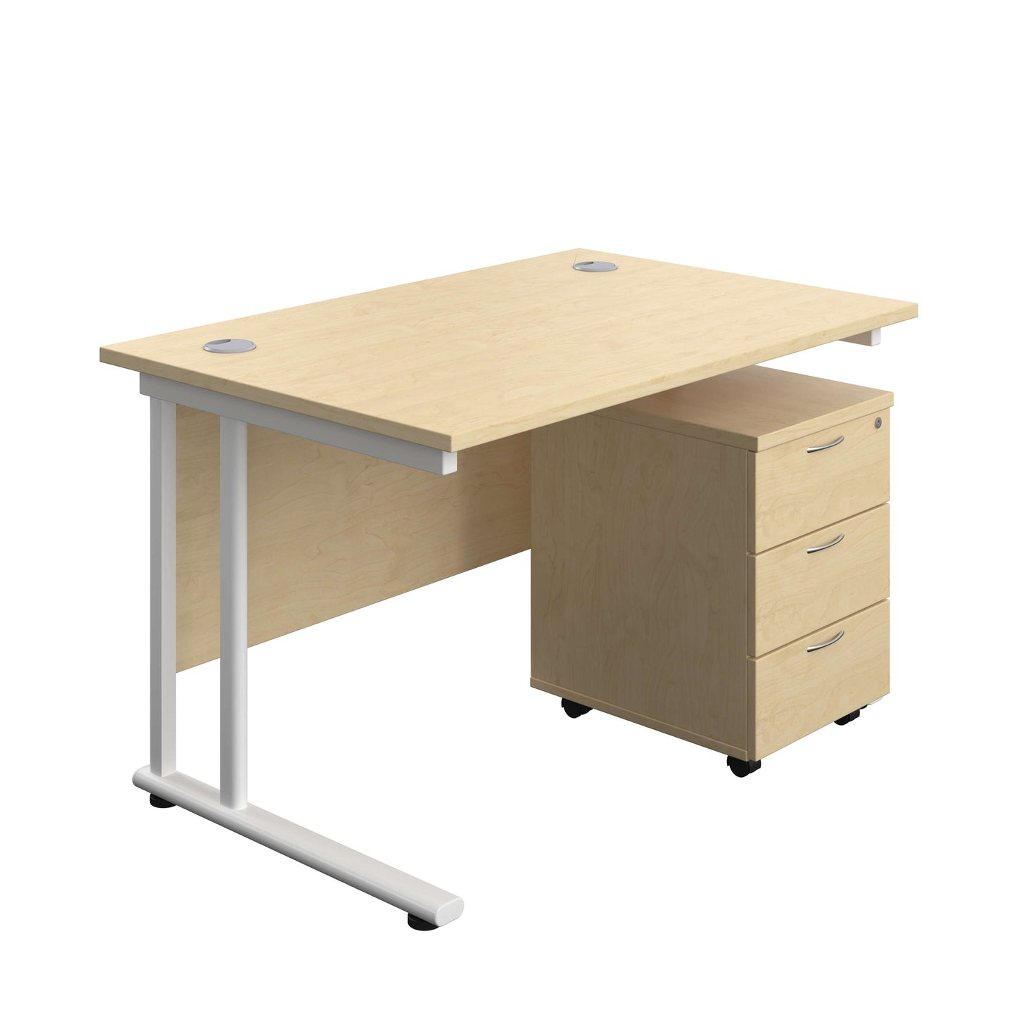 Twin Upright Rectangular Desk + Mobile 3 Drawer Pedestal (FSC) | 1200X800 | Maple/White