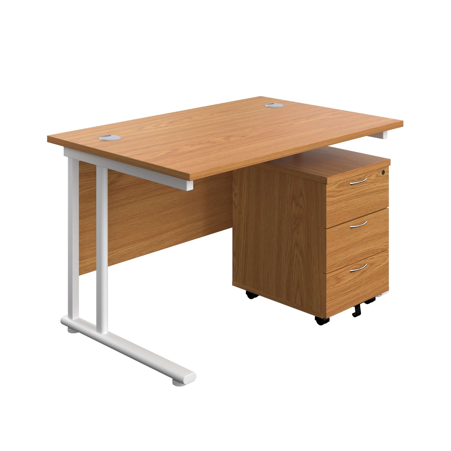 Twin Upright Rectangular Desk + Mobile 3 Drawer Pedestal (FSC) | 1200X800 | Nova Oak/White