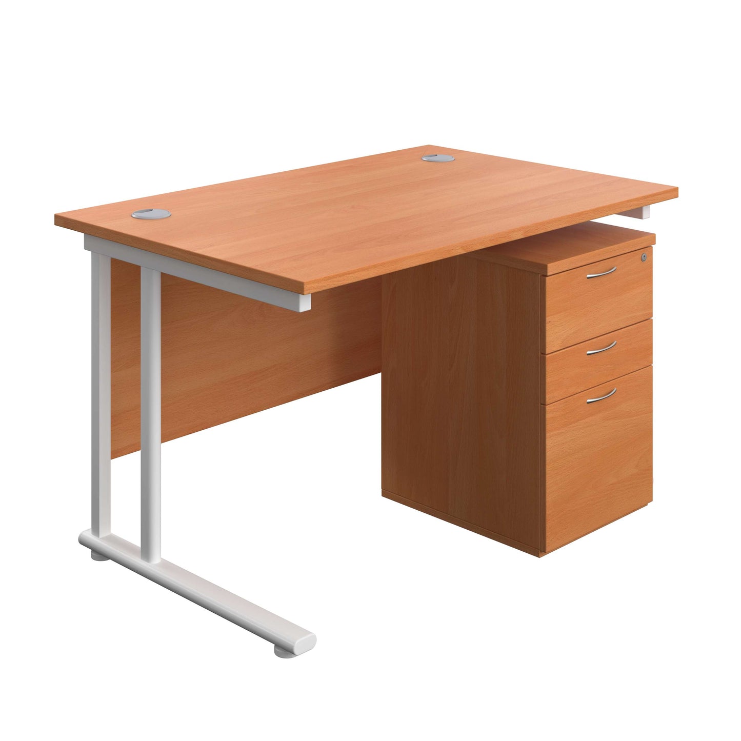 Twin Upright Rectangular Desk + High Mobile Pedestal 3 Drawer (FSC) | 1200X800 | Beech/White