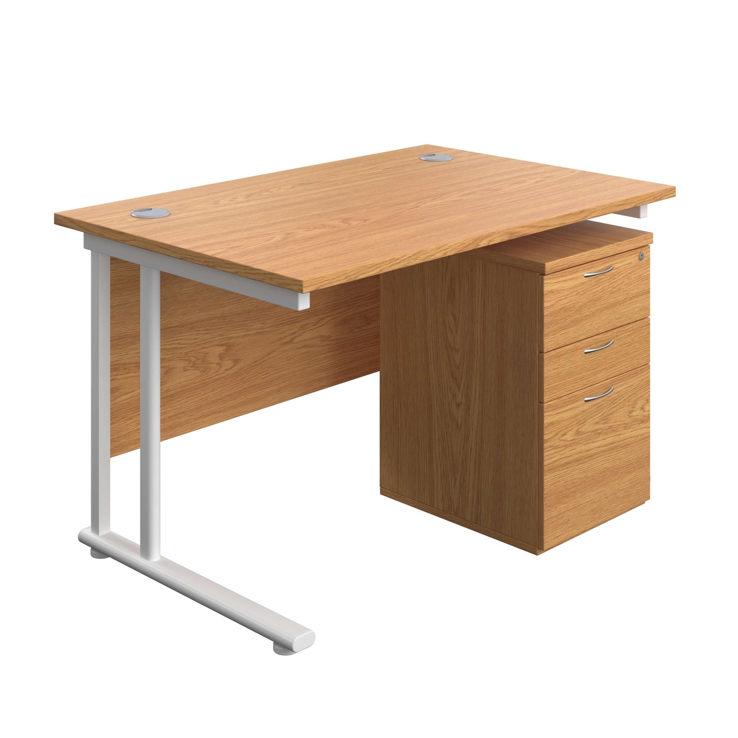 Twin Upright Rectangular Desk + High Mobile Pedestal 3 Drawer (FSC) | 1200X800 | Nova Oak/White