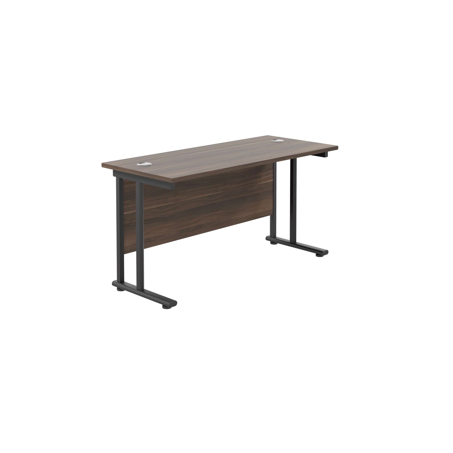 Twin Upright Rectangular Desk: 600mm Deep (FSC) | 1400X600 | Dark Walnut/Black