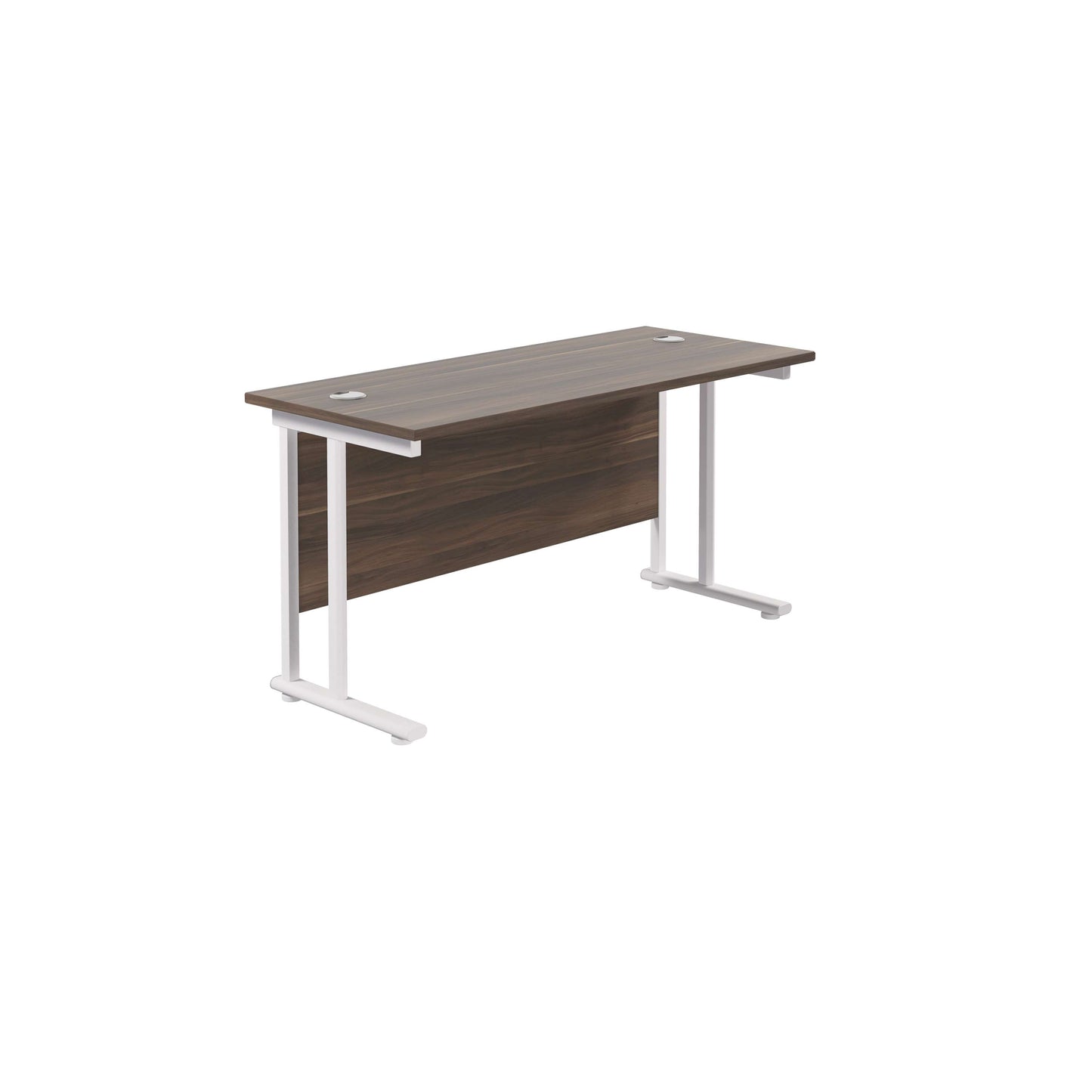 Twin Upright Rectangular Desk: 600mm Deep (FSC) | 1400X600 | Dark Walnut/White