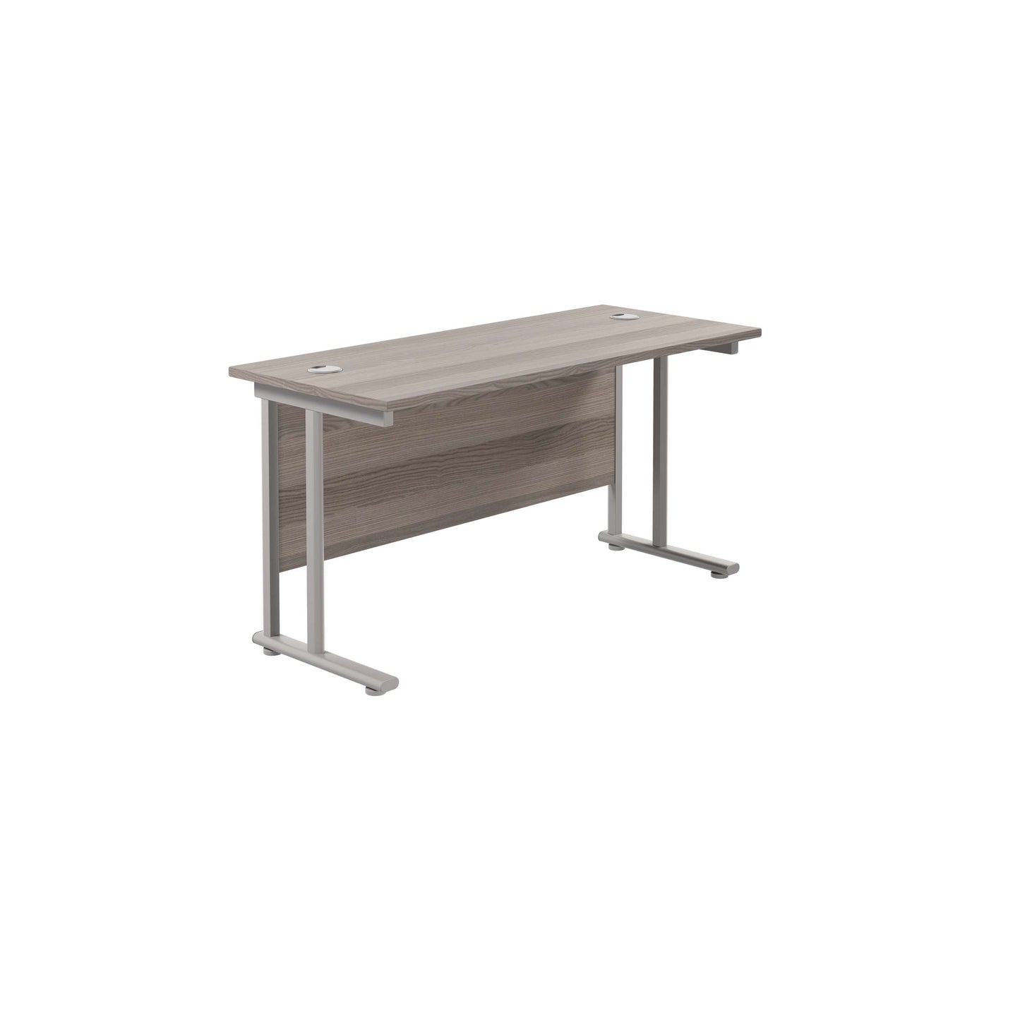 Twin Upright Rectangular Desk: 600mm Deep (FSC) | 1400X600 | Grey Oak/Silver