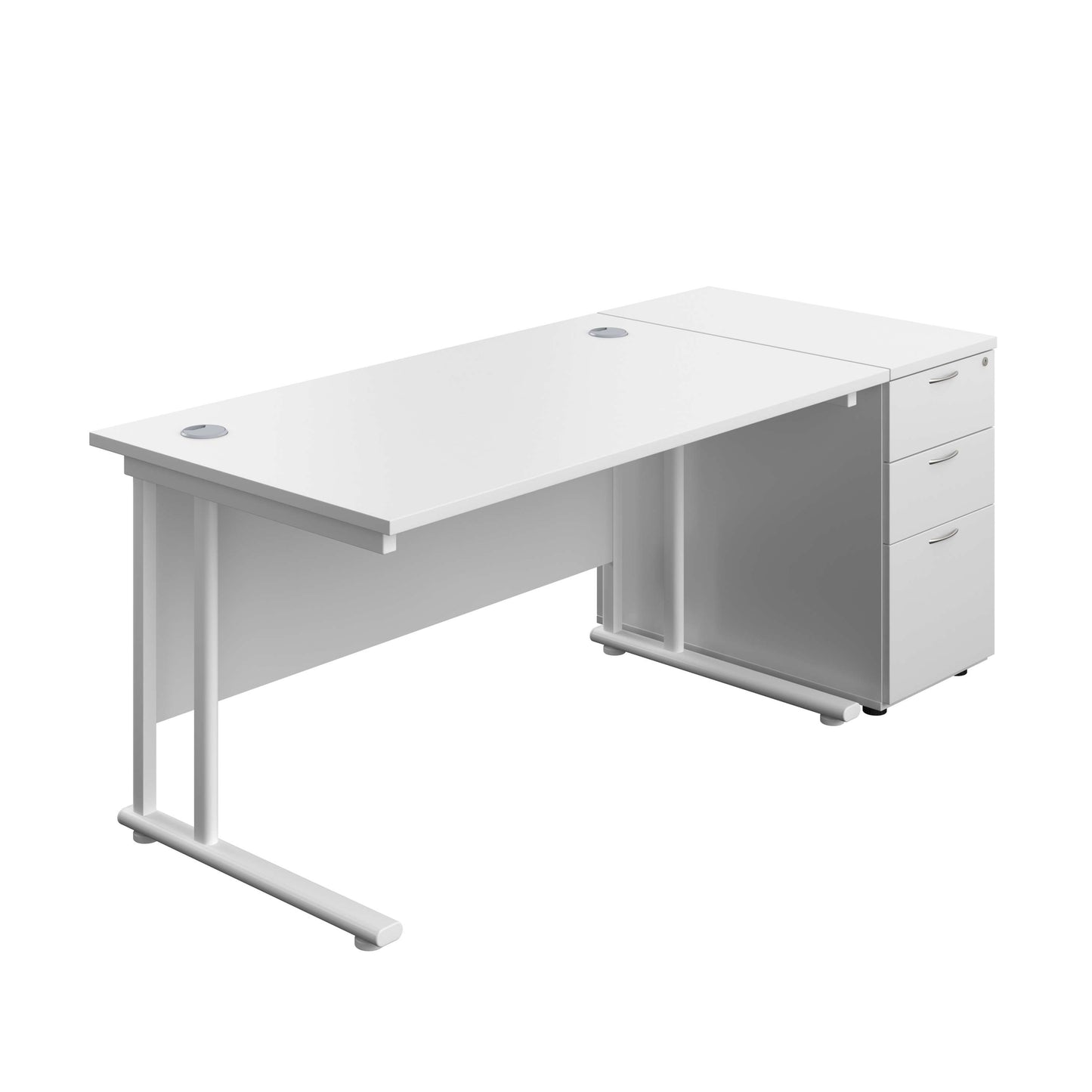Twin Upright Rectangular Desk + Desk High 3 Drawer Pedestal (FSC) | 1400X800 | White/White