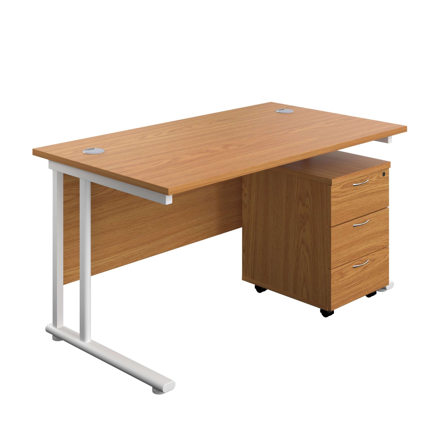 Twin Upright Rectangular Desk + Mobile 3 Drawer Pedestal (FSC) | 1400X800 | Nova Oak/White