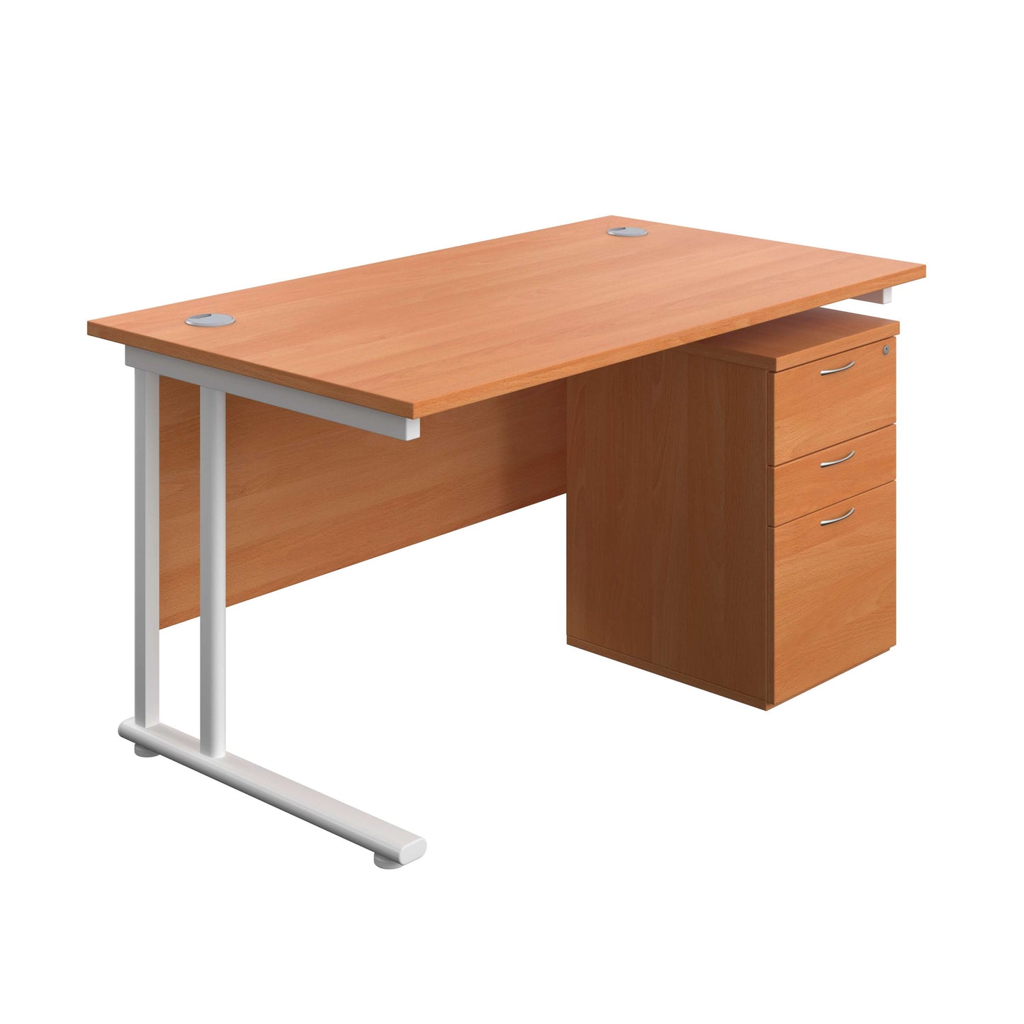 Twin Upright Rectangular Desk + High Mobile Pedestal 3 Drawer (FSC) | 1400X800 | Beech/White