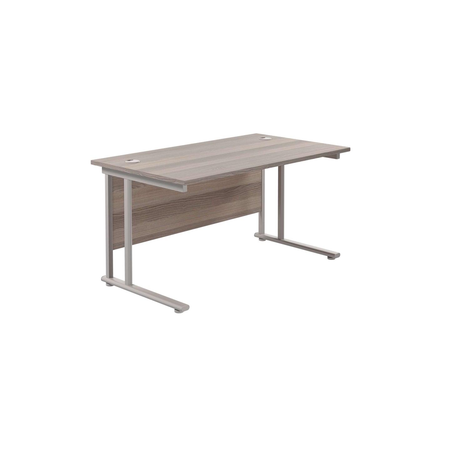 Twin Upright Rectangular Desk: 800mm Deep (FSC) | 1400X800 | Grey Oak/Silver