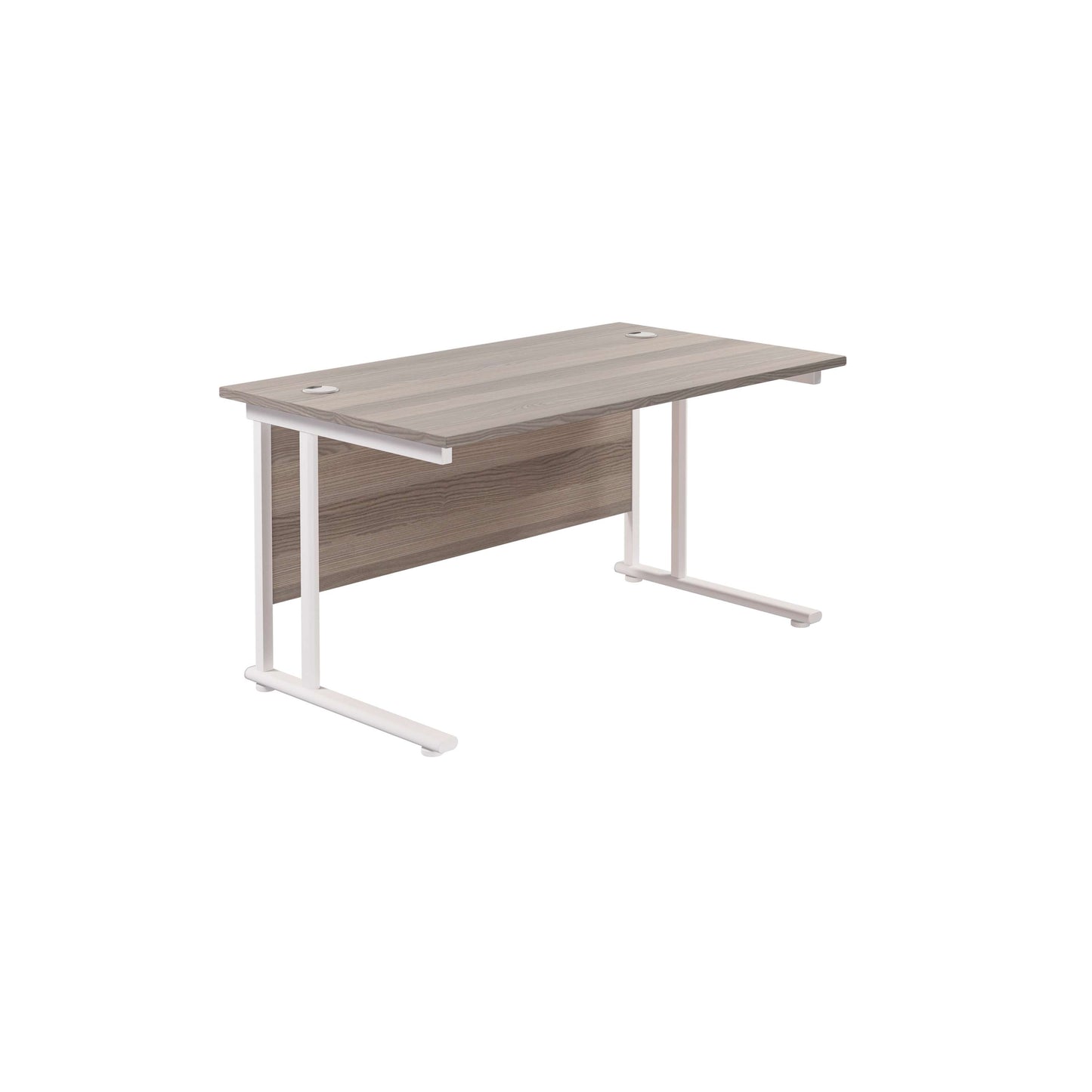 Twin Upright Rectangular Desk: 800mm Deep (FSC) | 1400X800 | Grey Oak/White