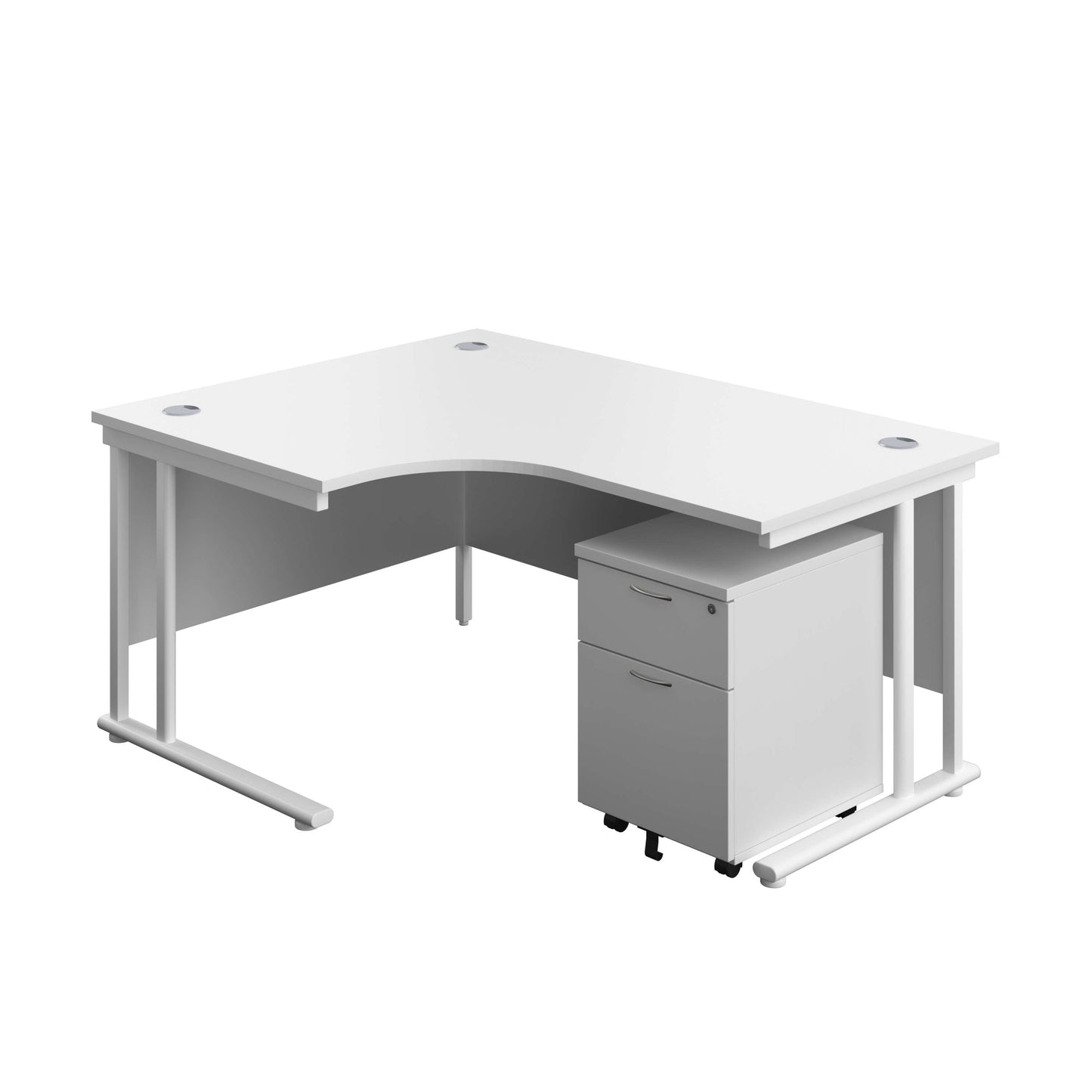 Twin Upright Left Hand Radial Desk + Mobile 2 Drawer Pedestal (FSC) | 1600X1200 | White/White