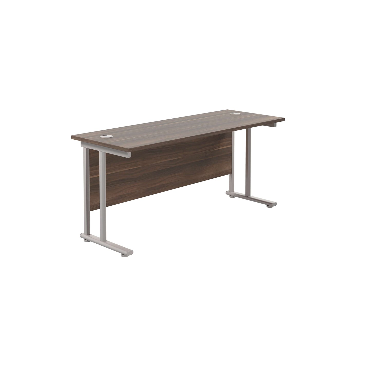 Twin Upright Rectangular Desk: 600mm Deep (FSC) | 1600X600 | Dark Walnut/Silver