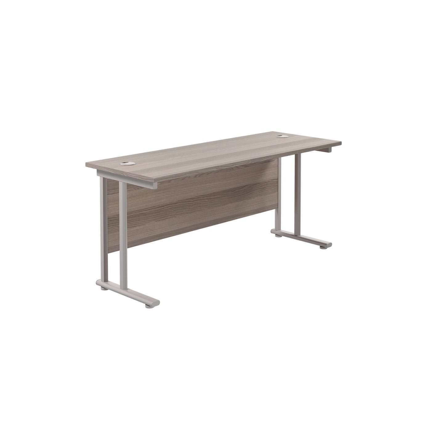 Twin Upright Rectangular Desk: 600mm Deep (FSC) | 1600X600 | Grey Oak/Silver