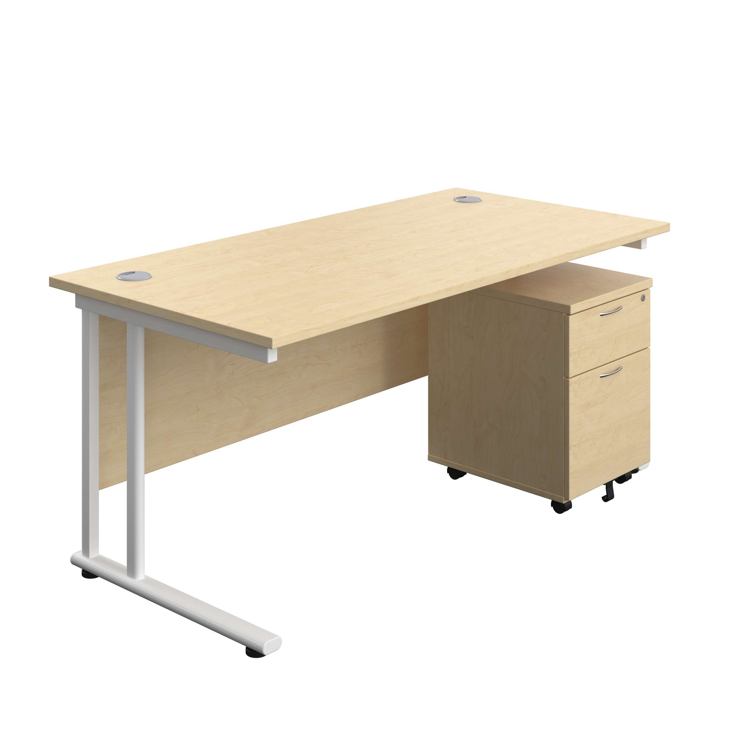 Twin Upright Rectangular Desk + Mobile 2 Drawer Pedestal (FSC) | 1600X800 | Maple/White
