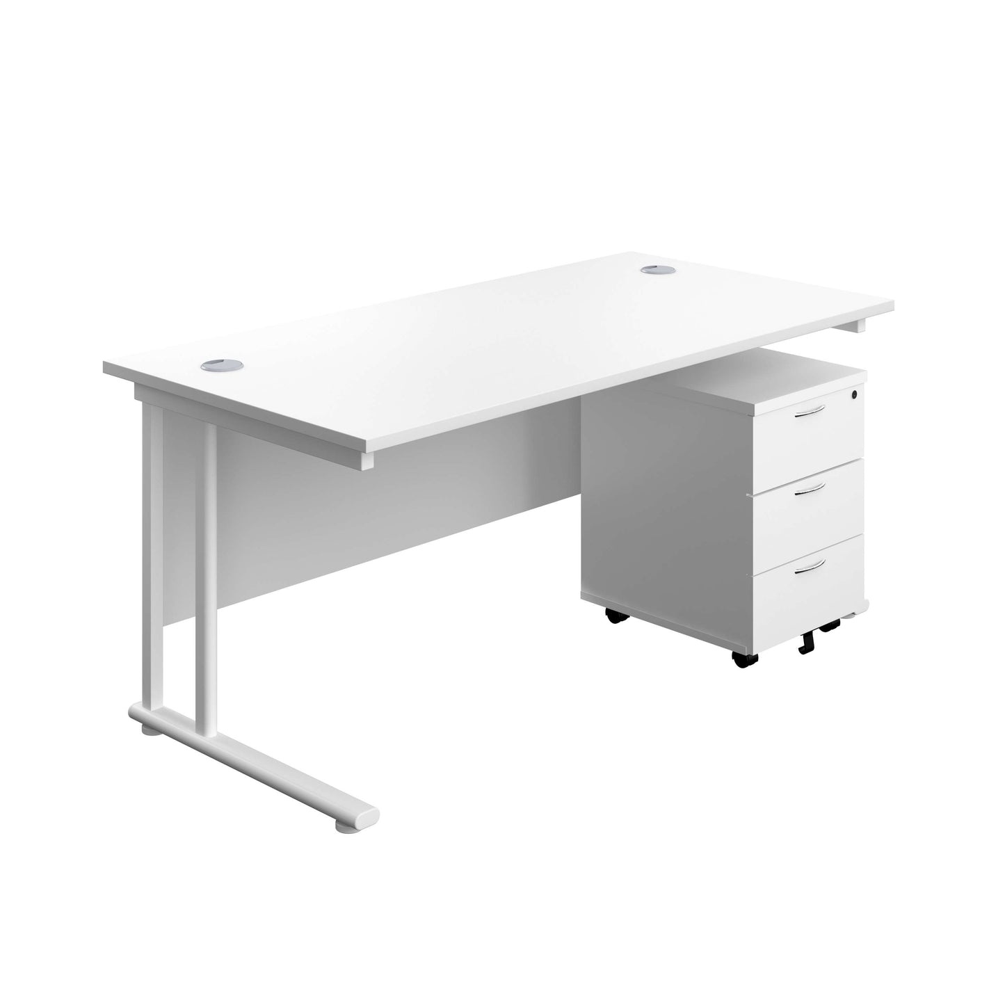 Twin Upright Rectangular Desk + Mobile 3 Drawer Pedestal (FSC) | 1600X800 | White/White