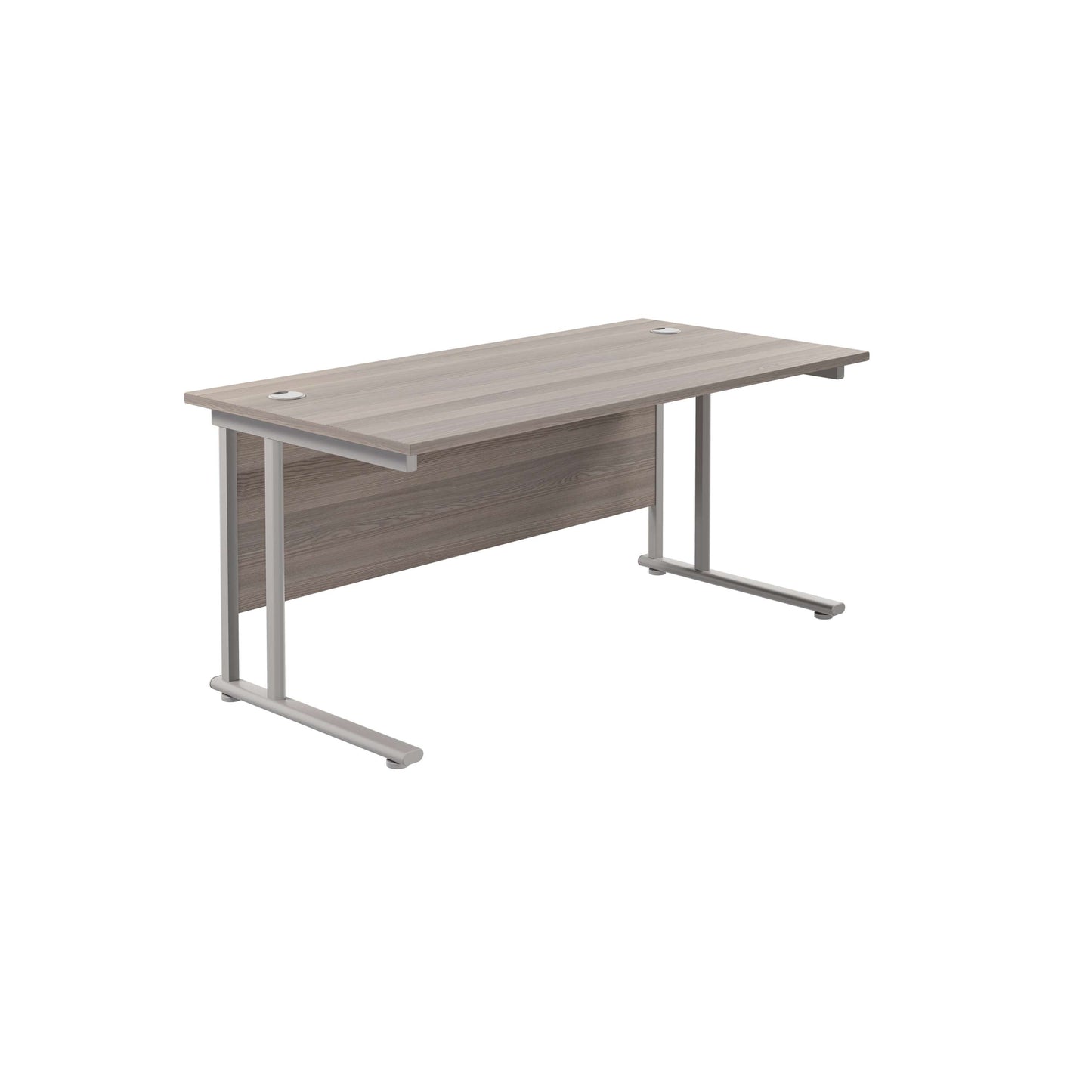 Twin Upright Rectangular Desk: 800mm Deep (FSC) | 1600X800 | Grey Oak/Silver