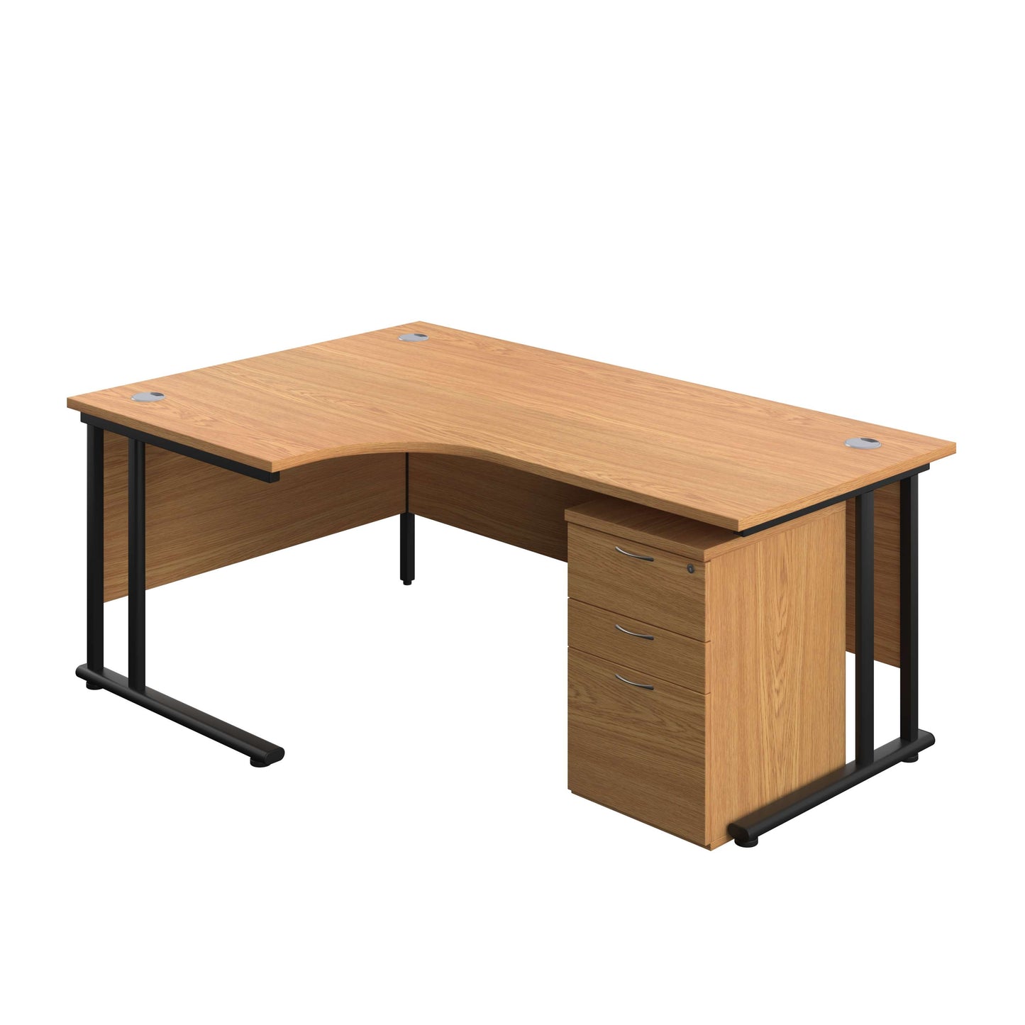 Twin Upright Left Hand Radial Desk + High Mobile Pedestal 3 Drawer (FSC) | 1800X1200 | Nova Oak/Black
