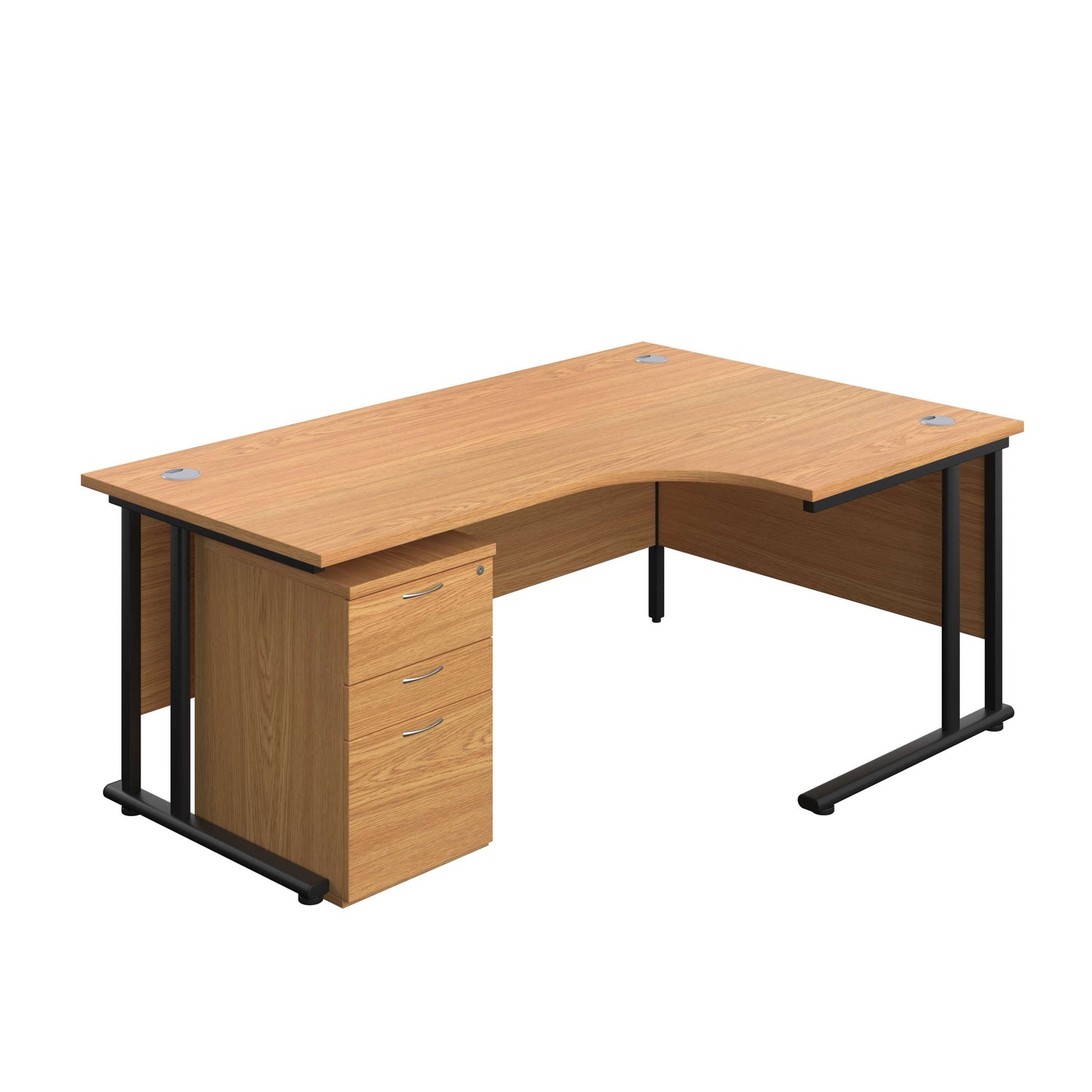 Twin Upright Right Hand Radial Desk + High Mobile Pedestal 3 Drawer (FSC) | 1800X1200 | Nova Oak/Black